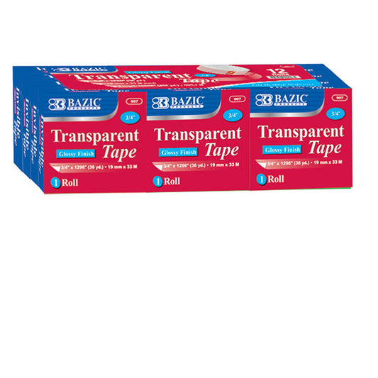 bazic 3/4 inch x 1296 inch transparent tape refill - 12/pack -- 12 per case