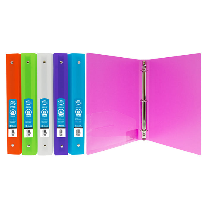 1 inch bright color poly 3- ring binder w pocket -- 48 per case