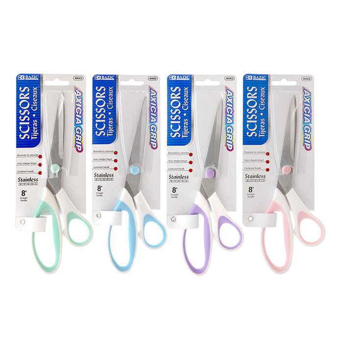 8 in pastel axicia grip multipurpose stainless steel scissors - bulk -- 24 per box