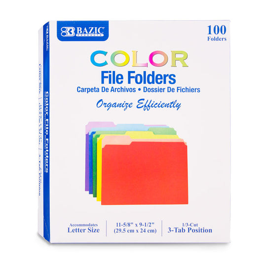 1 3 cut letter size color file folder 100 box -- 5 per case