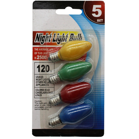 4 pack 5- watt 120 volt colorful night light bulbs -- 71 per box