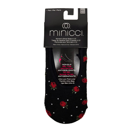 minicci 1 pack black and roses liner socks size m l 4-10 -- 100 per box