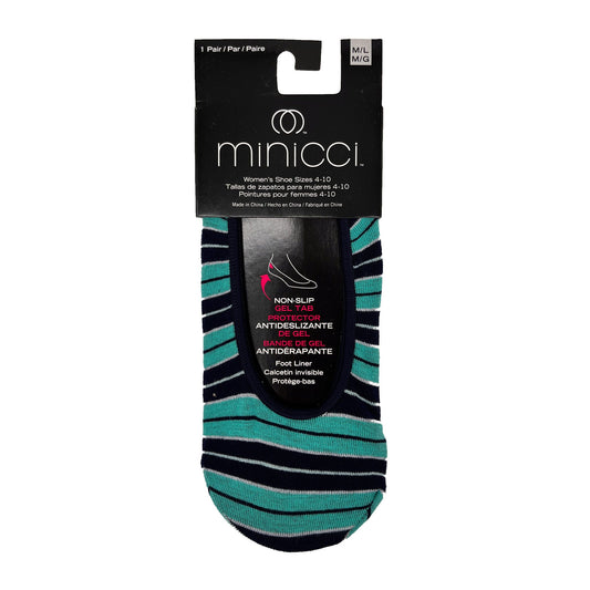 minicci 1 pack blue and green preppy stripes liner socks size m l 4-10 -- 100 per box