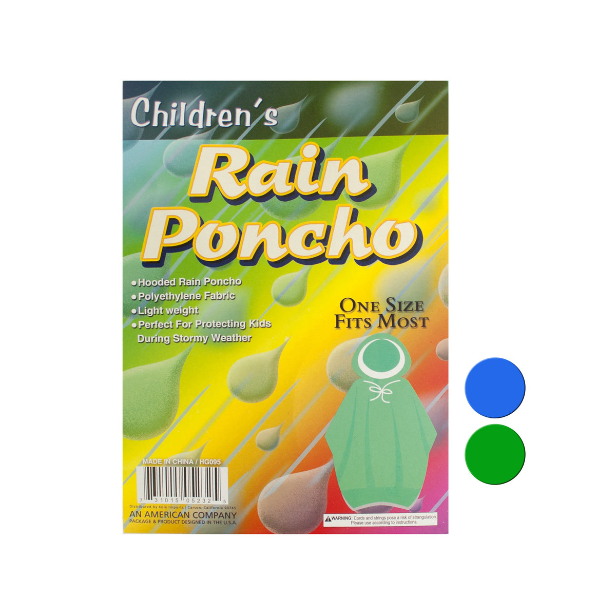 kids hooded rain poncho - polyester -- 26 per box