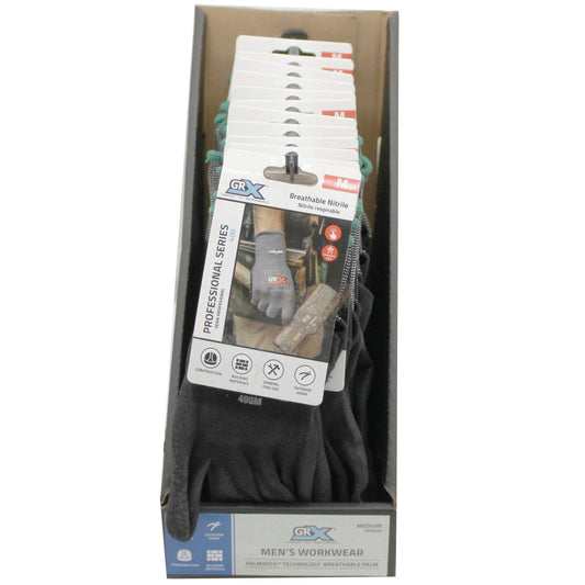 grx professional series 400 breathable nitrile work gloves in display in size m -- 24 per case