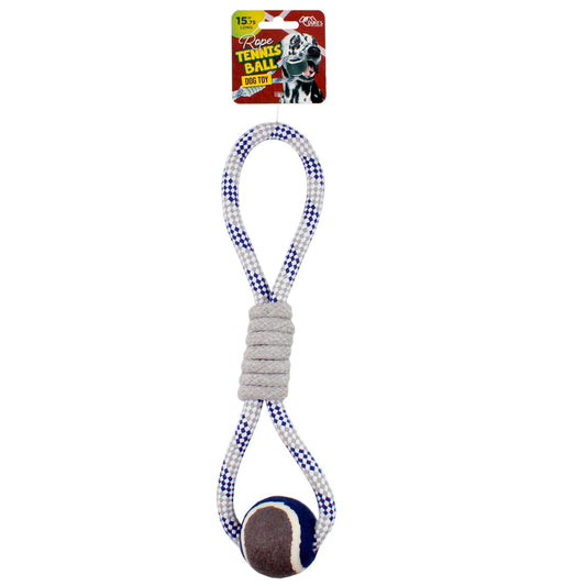 15.75 rope tennis ball dog toy -- 24 per case