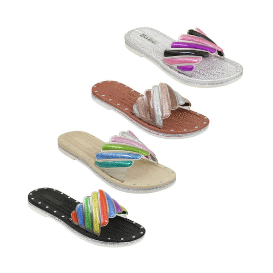 women s rainbow band slides in assorted colors sizes 6-10 -- 40 per case