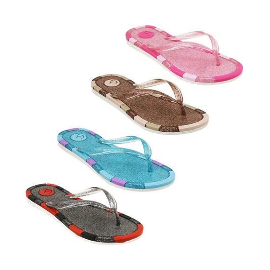 women s glitter flip flop sandals in assorted colors sizes 5-9 -- 72 per case