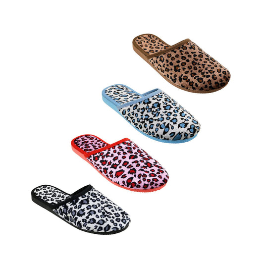 women s animal print slippers in assorted colors sizes 5-10 -- 48 per case