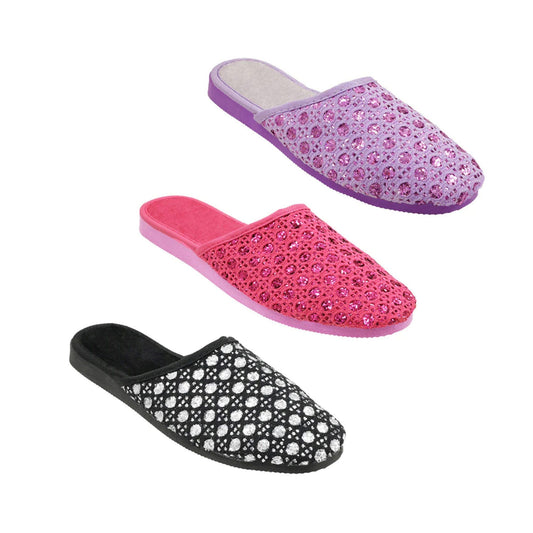 women s sparkle slippers in assorted colors sizes 5-10 -- 48 per case