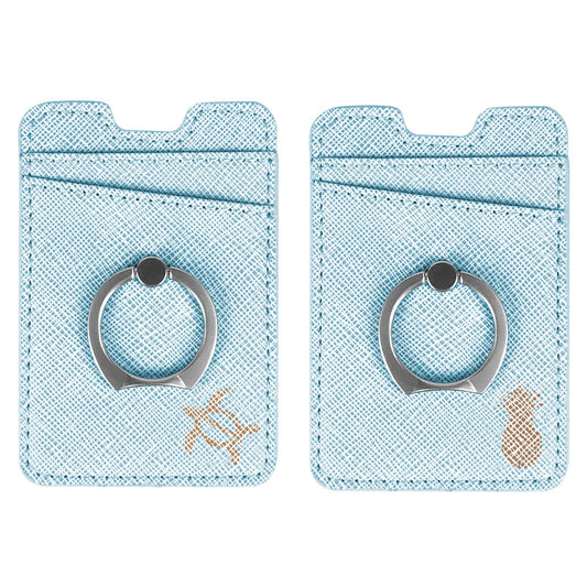 adhesive phone card wallet and ring grip in blue tropical design -- 96 per case