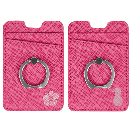 adhesive phone card wallet and ring grip in pink tropical design -- 96 per case