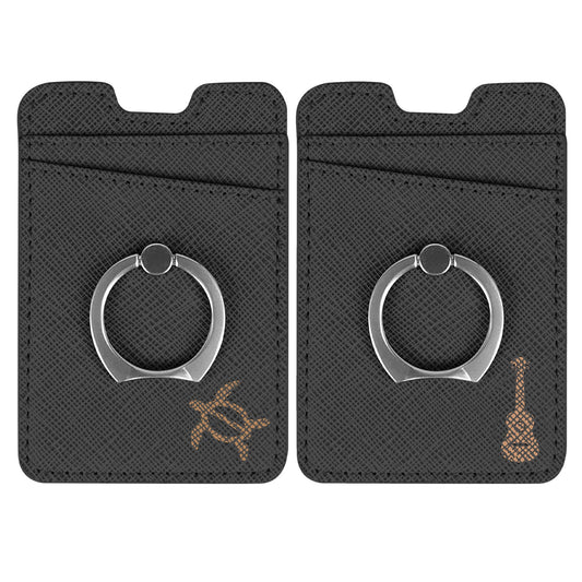 adhesive phone card wallet and ring grip in black tropical design -- 96 per case