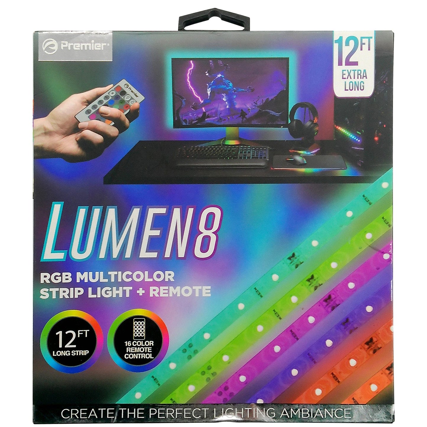 premier lumen8 12 foot multi color led light strip with remote -- 12 per box