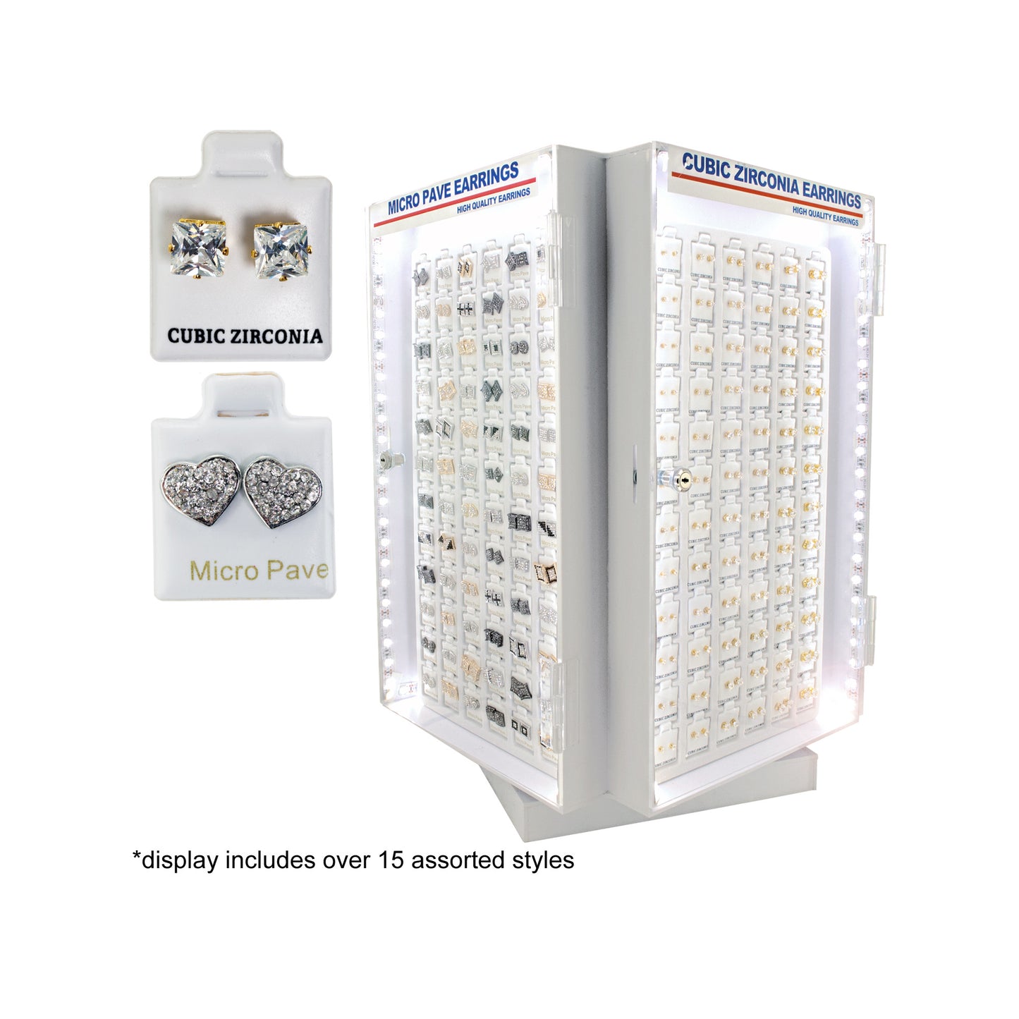 cubic zirconia / micro pave earrings light up display -- 17 per box