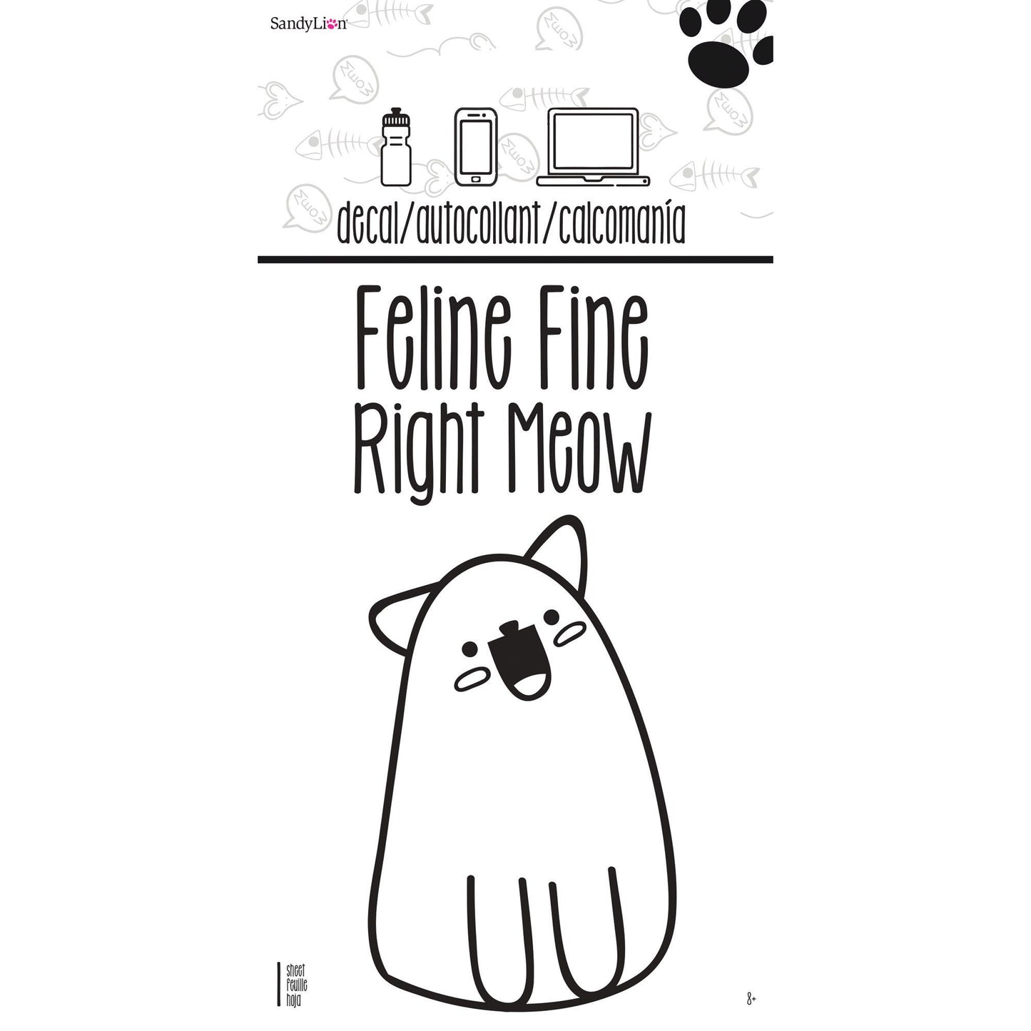 feline fine right meow 4x8 adhesive decal sticker -- 48 per box