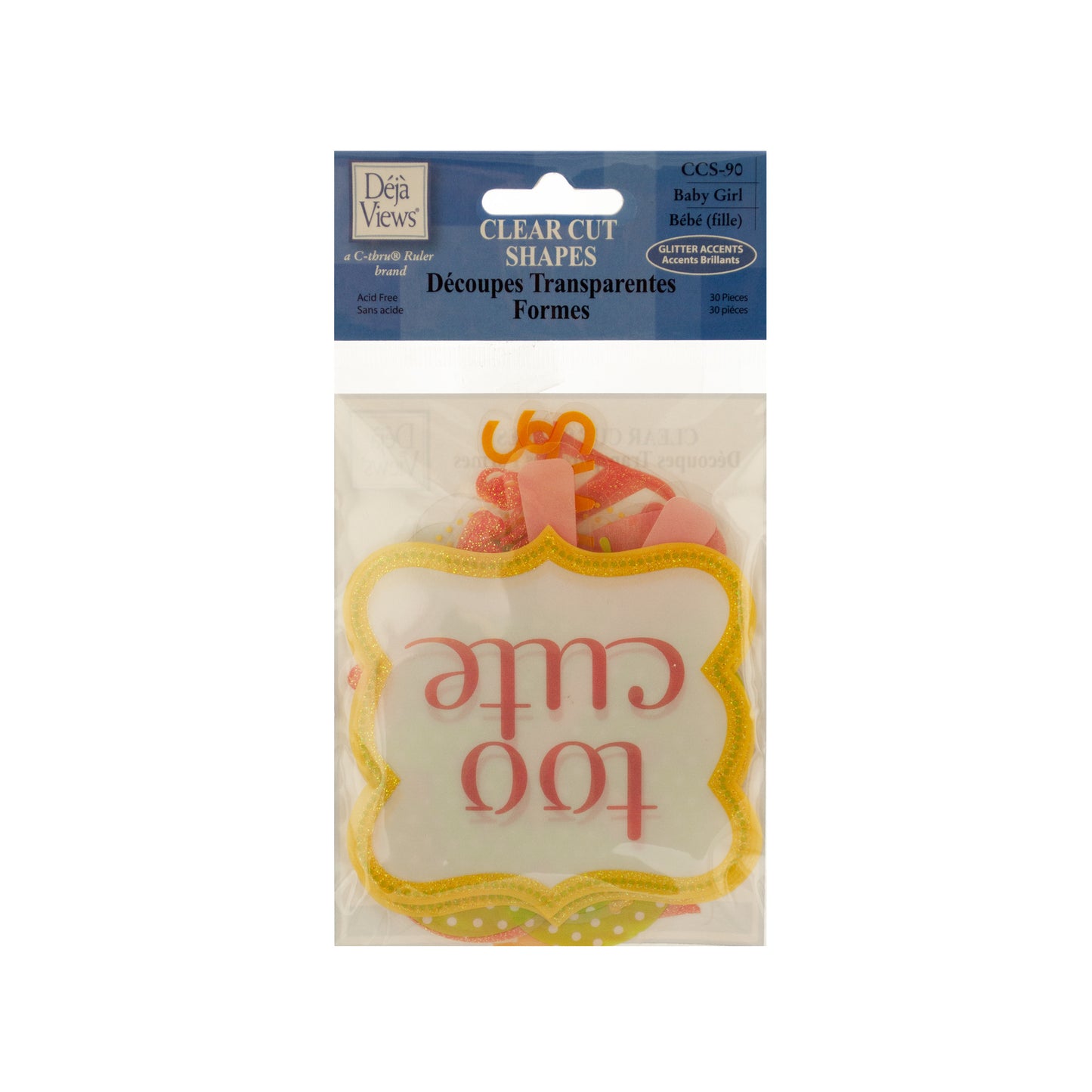 clear baby girl shapes with glitter -- 100 per box