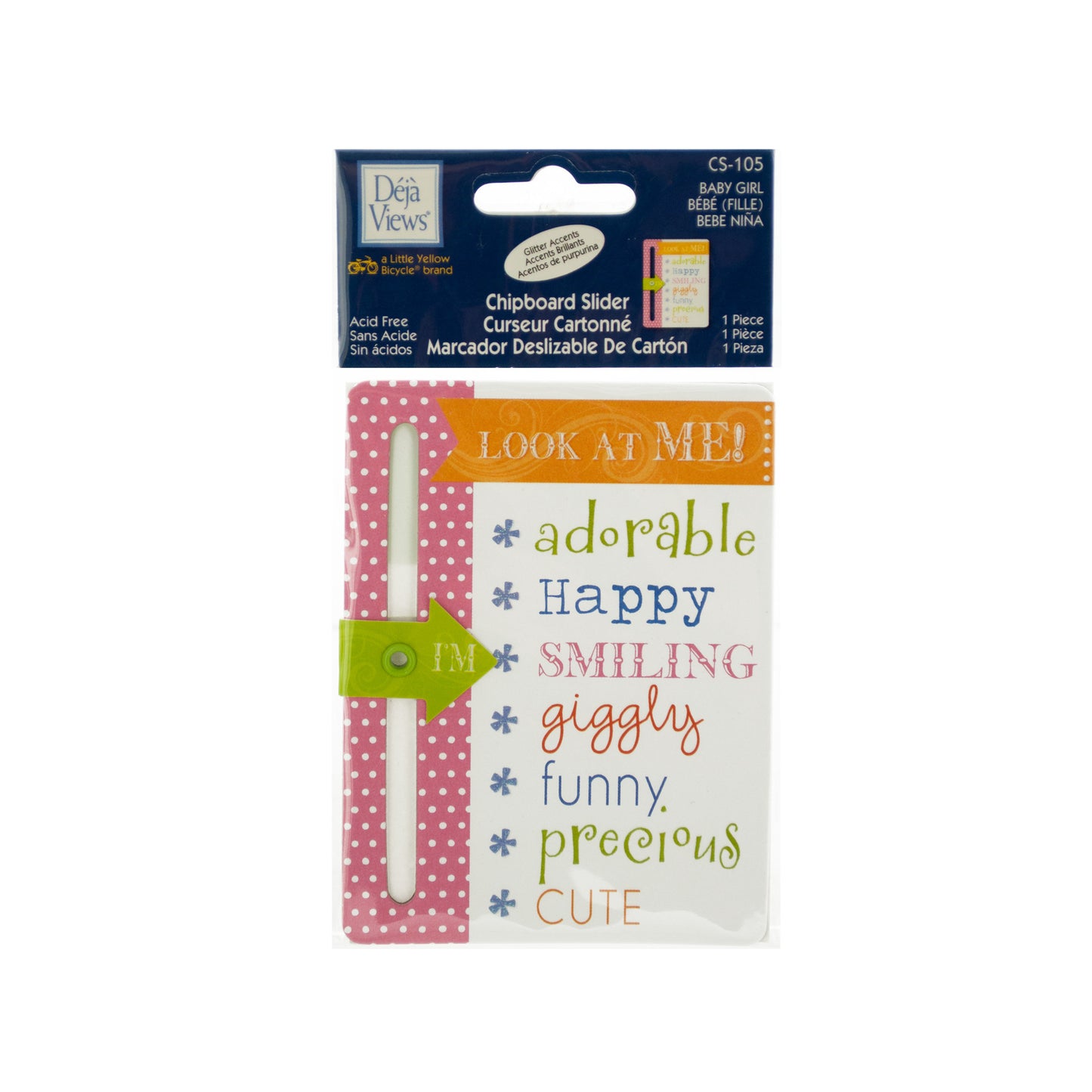 baby girl chipboard sliders - glitter accents -- 100 per box