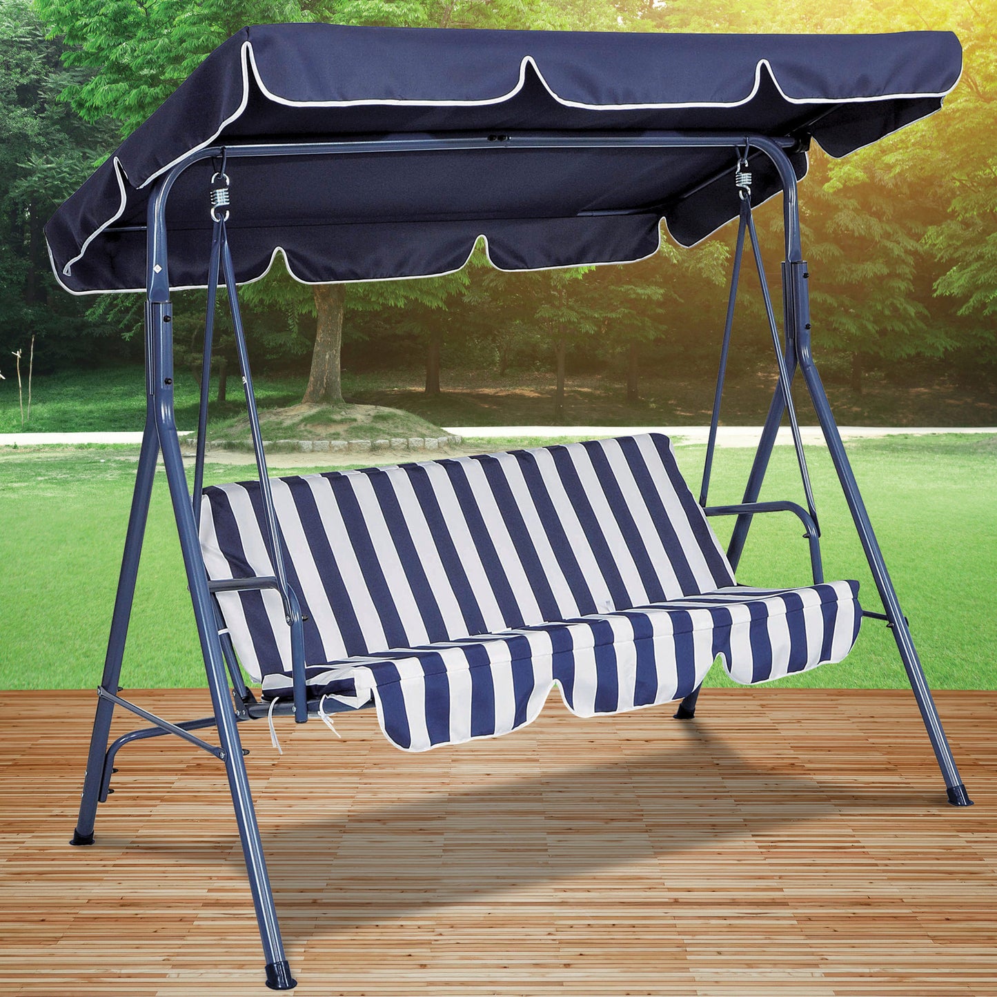 blue striped canopy swing chair -- 2 per case