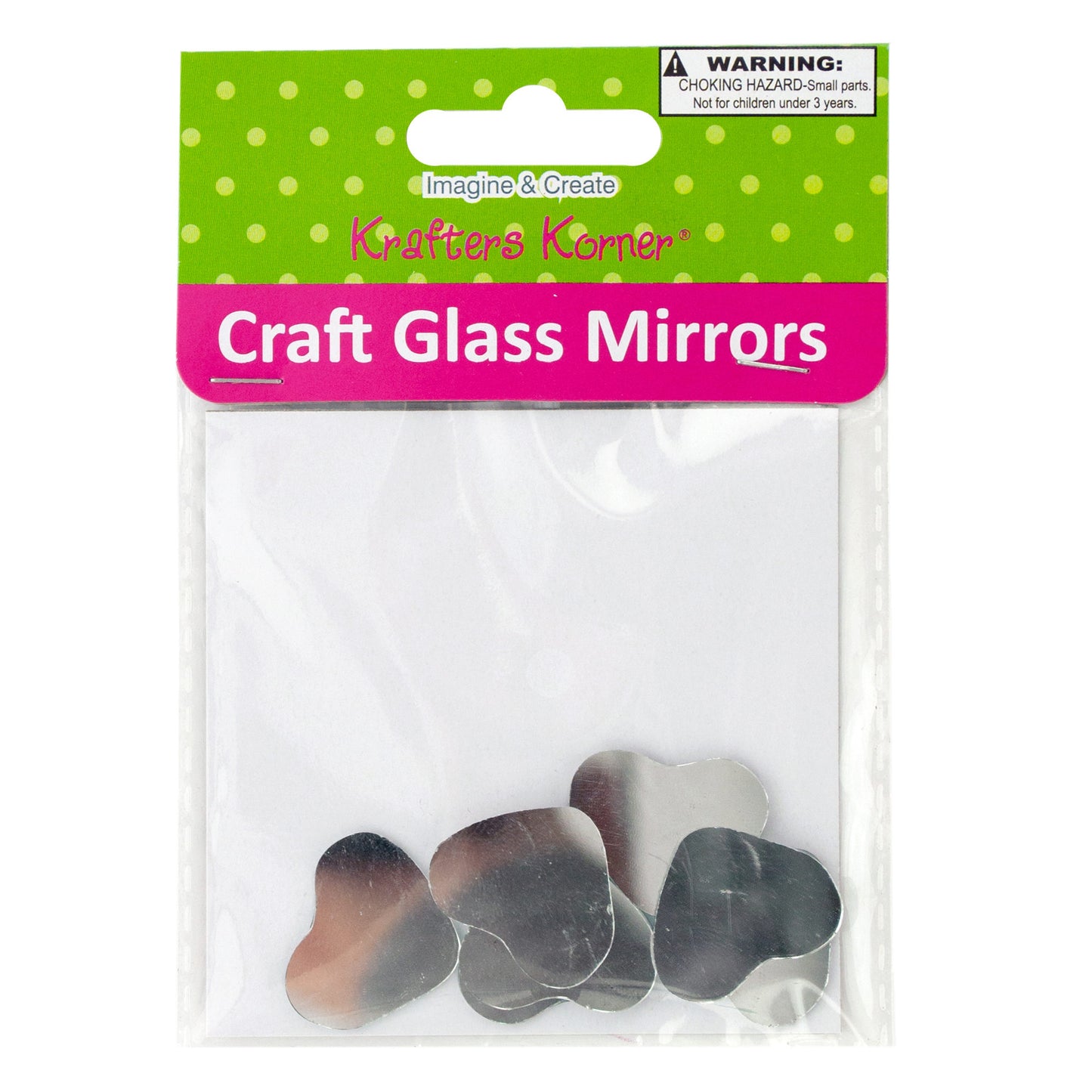 small heart shape craft glass mirrors -- 61 per box