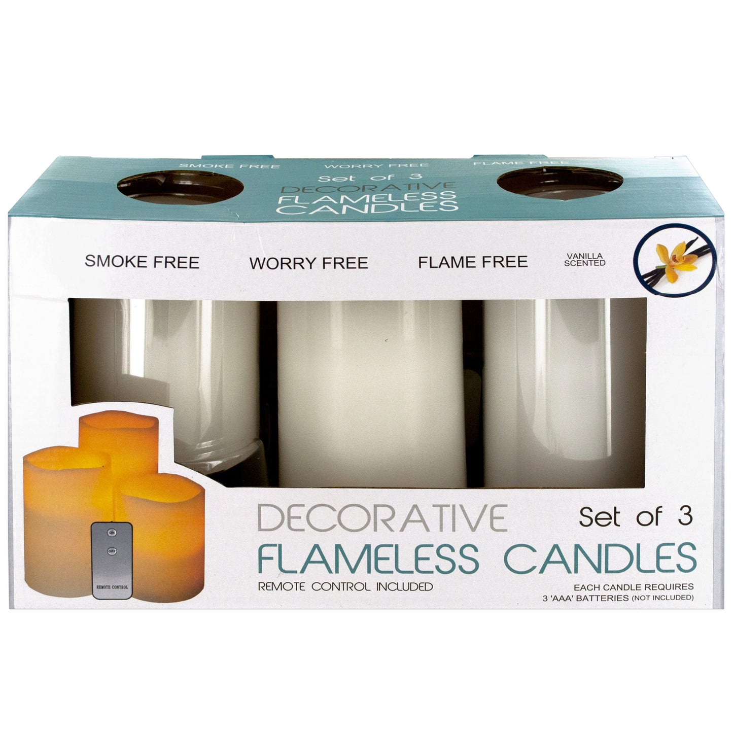 flameless vanilla candles with remote control -- 3 per box