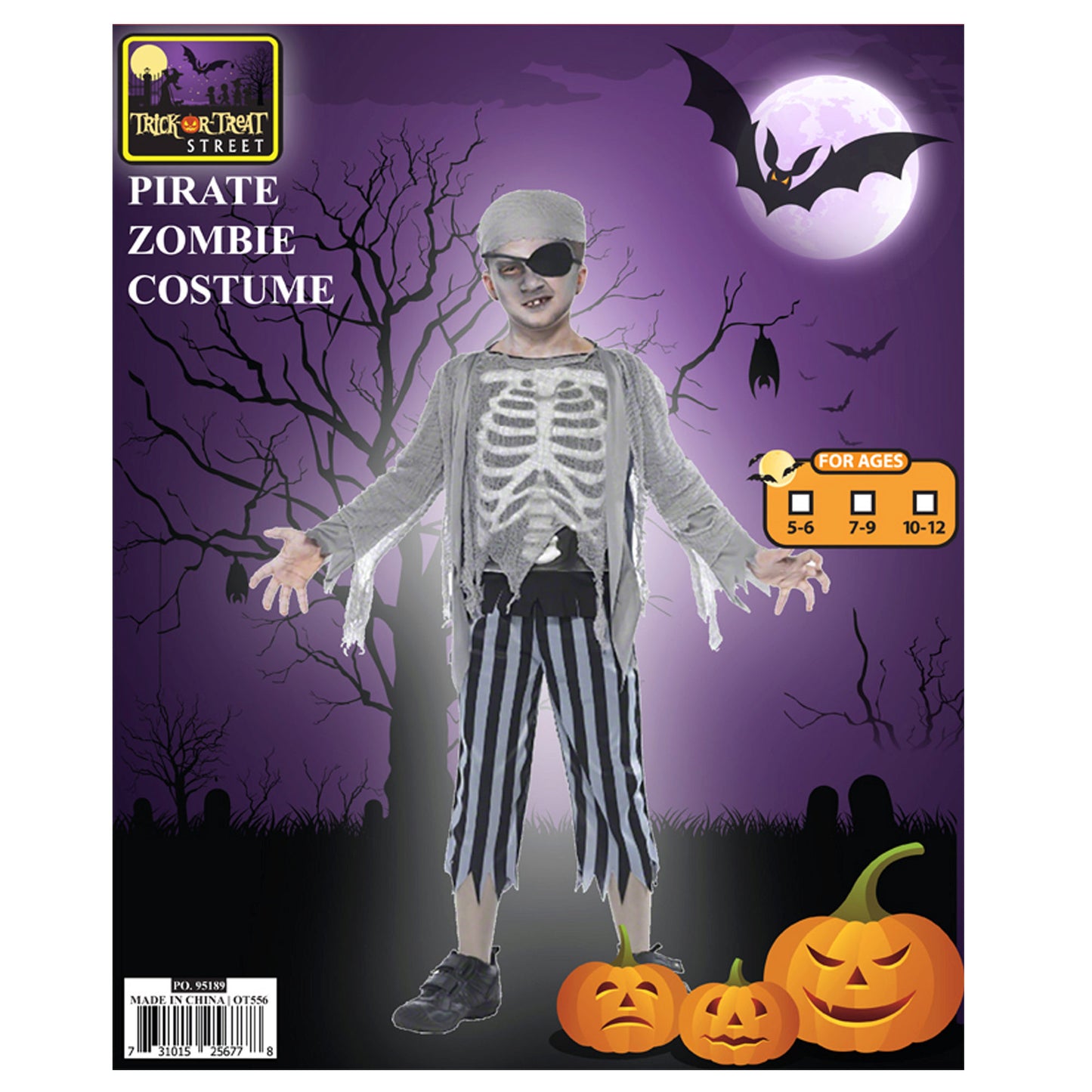 boys pirate zombie shirt and pants costume - -- 2 per box