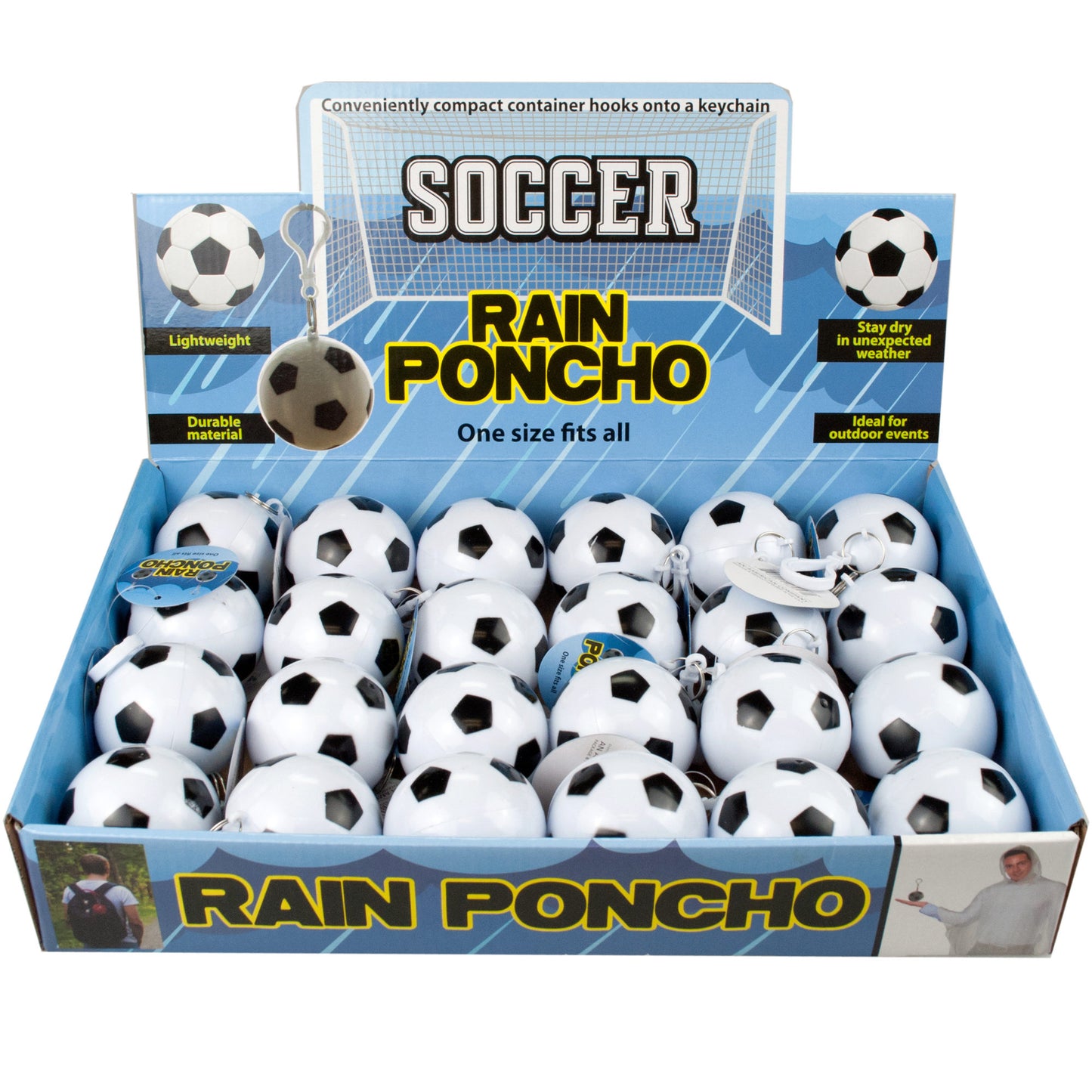 soccer ball rain poncho keychain - countertop display -- 29 per box