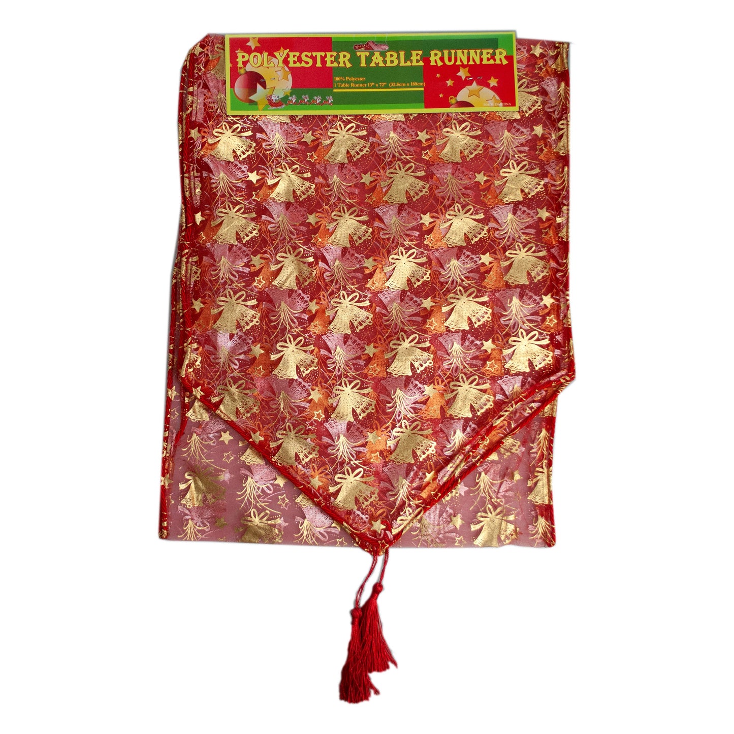 red and gold bell design table runner - -- 69 per box