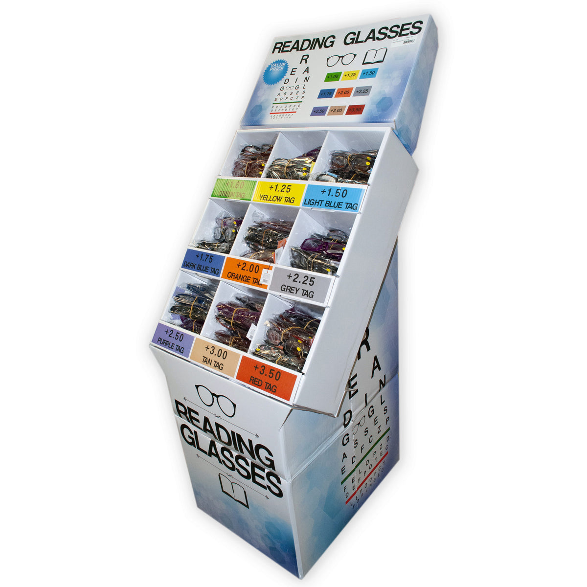 reading glasses floor display - assorted styles and strengths -- 24 per box