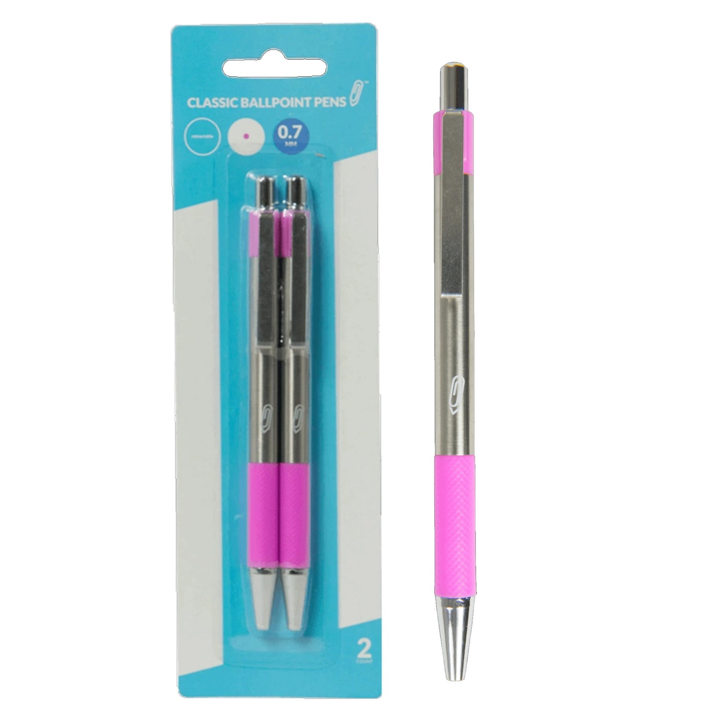 retractable pink ballpoint pens - 2 pack - -- 12 per case