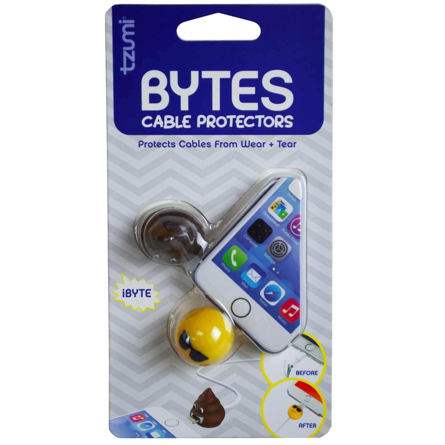 tzumi cord bytes - 2 pack assorted emoticon cord protectors -- 24 per case