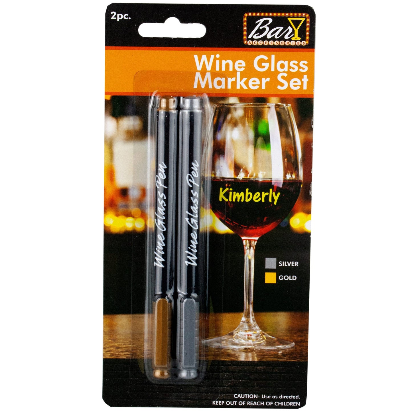 2pc wine glass pen set - silver & gold -- 28 per box