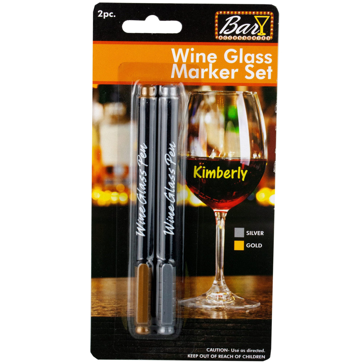 2pc wine glass pen set - silver & gold -- 28 per box