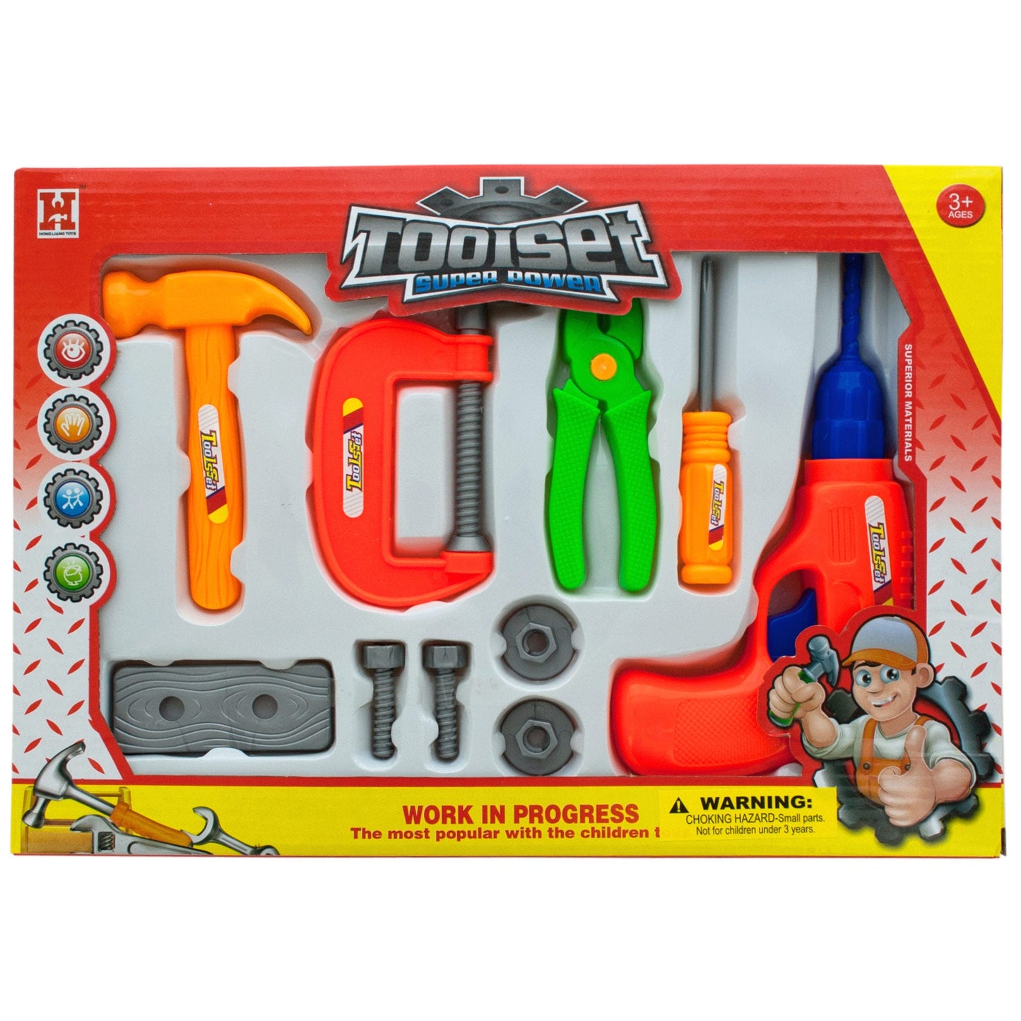 construction tool play set with hammer, wrench, saw -- 5 per box
