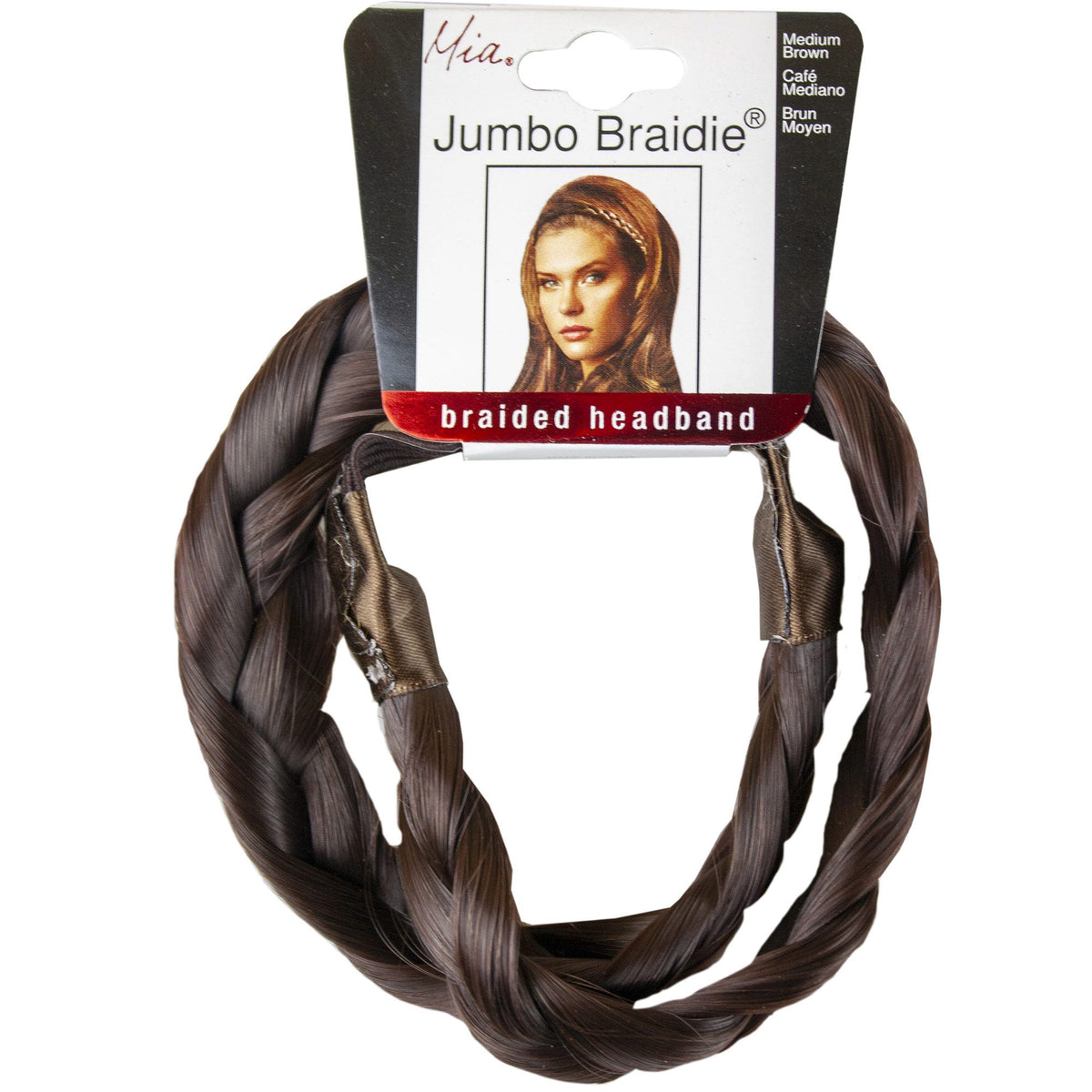 mia beauty jumbo braided headbands - medium brown -- 89 per box
