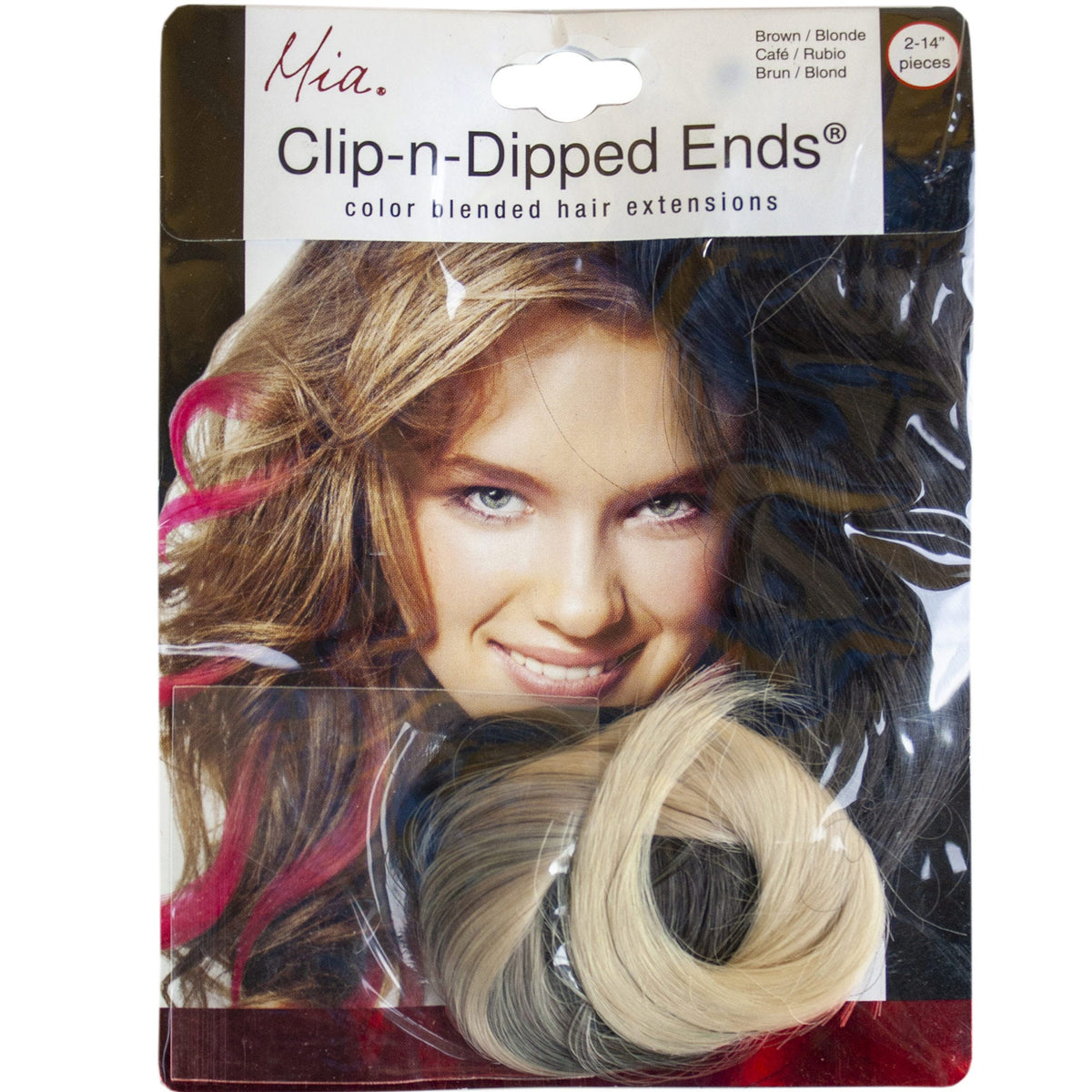 mia beauty clip-n-dipped ends - medium brown & blonde -- 72 per case
