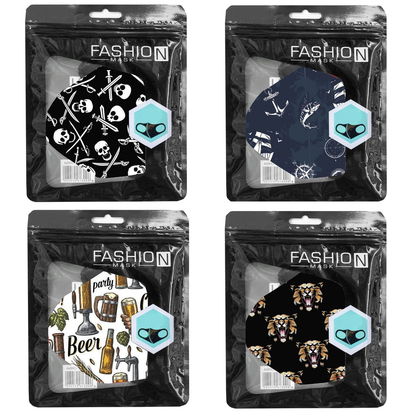 men's washable fashion fabric face cover - 4 assorted colors - bulk packs of 2500 -- 50 per box
