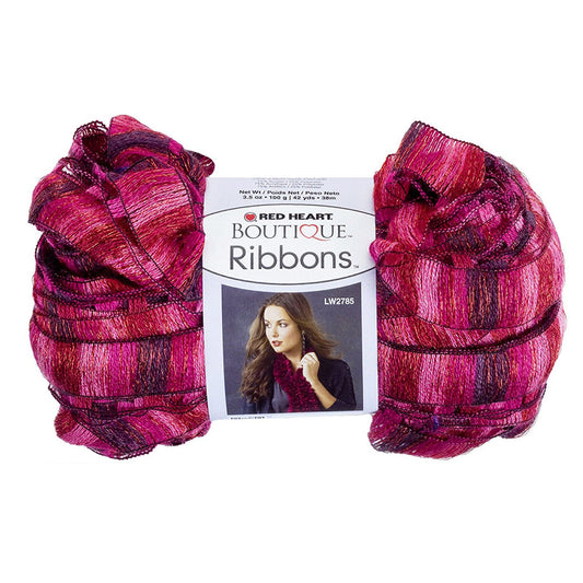 metallic pink & red rosebud ribbons yarn -- 24 per case