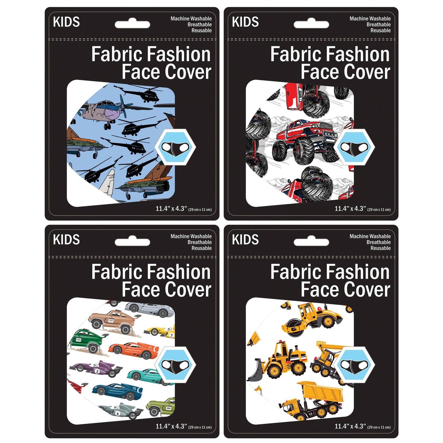 boys washable face masks with vehicle design - bulk 2500 per case -- 69 per box
