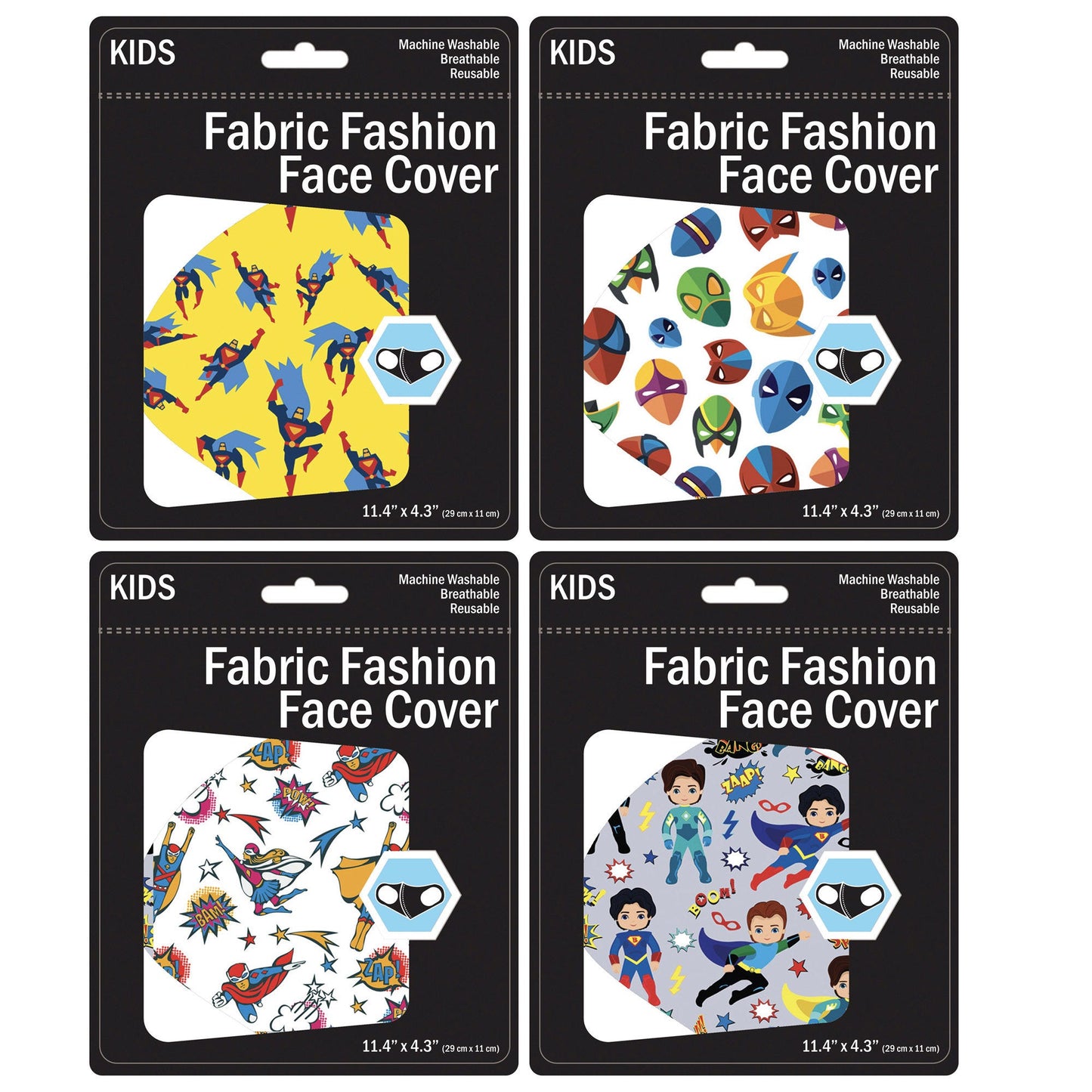 kid's superhero washable face mask - 4 asst colors - 2500 per case -- 69 per box