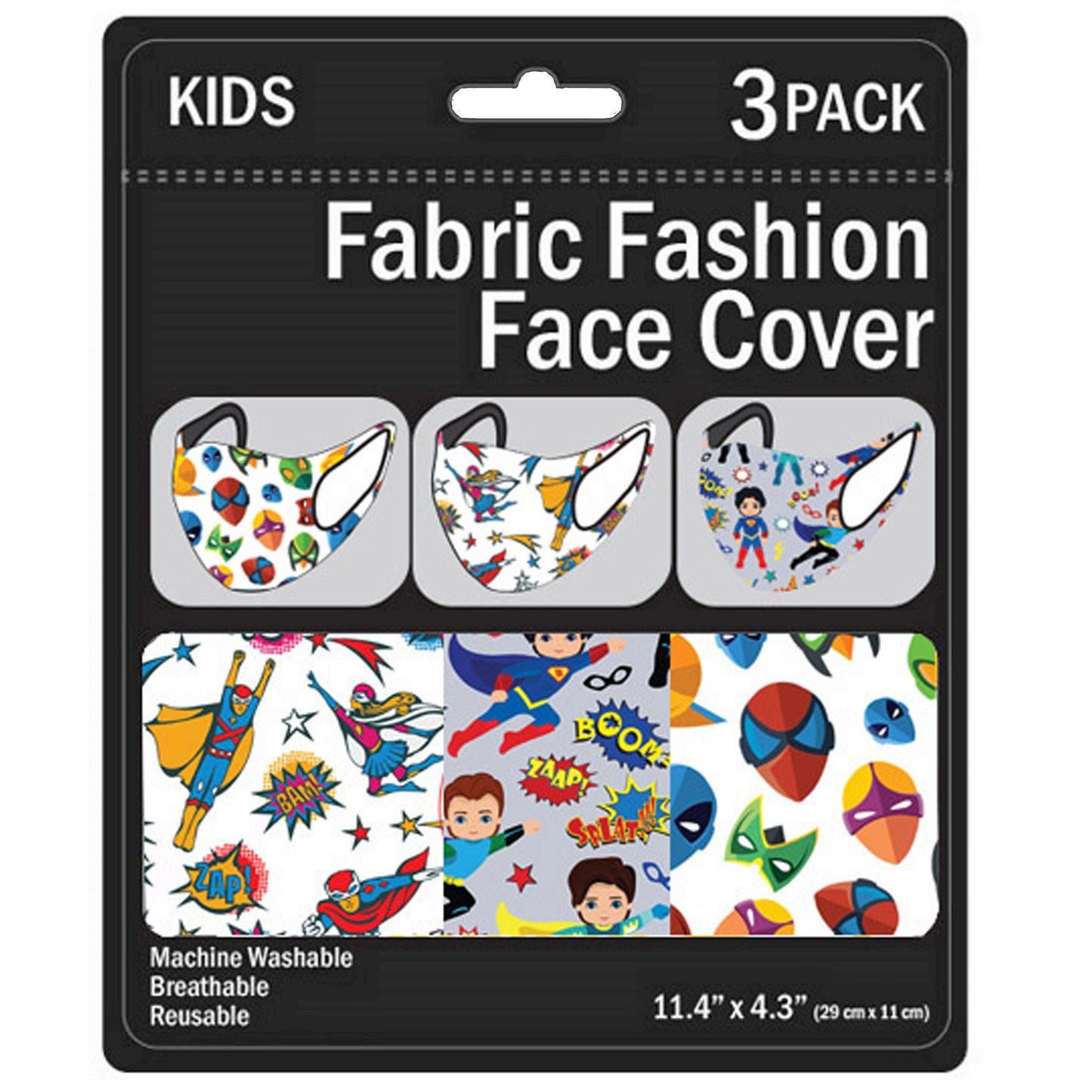 kid's 3 pack superhero's washable face mask -- 20 per box