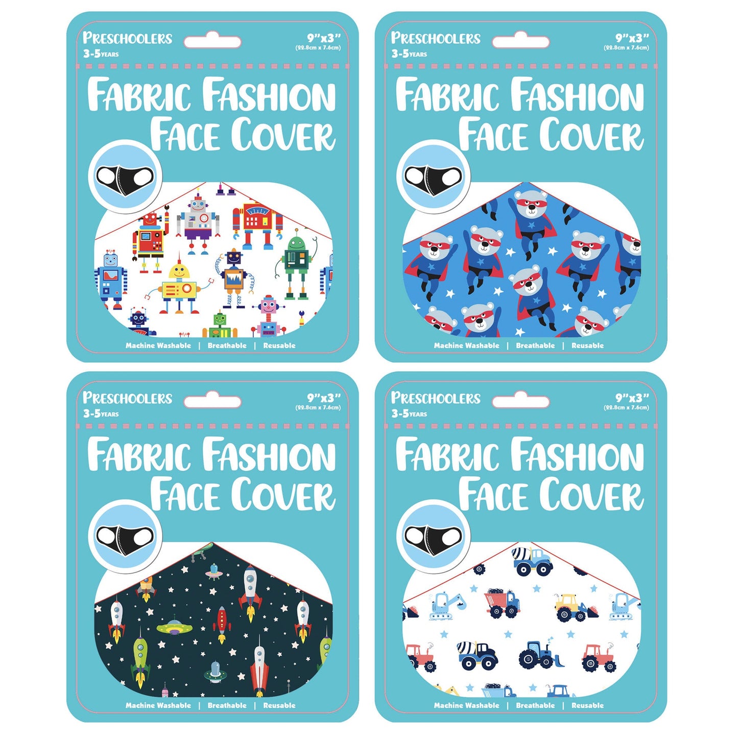 boys preschooler fabric face mask 4 asst - 2500 per case -- 69 per box