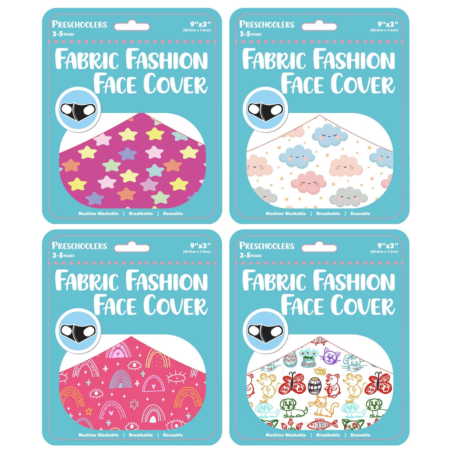 girls preschooler face masks - 4 asst - bulk 2500 per case -- 43 per box