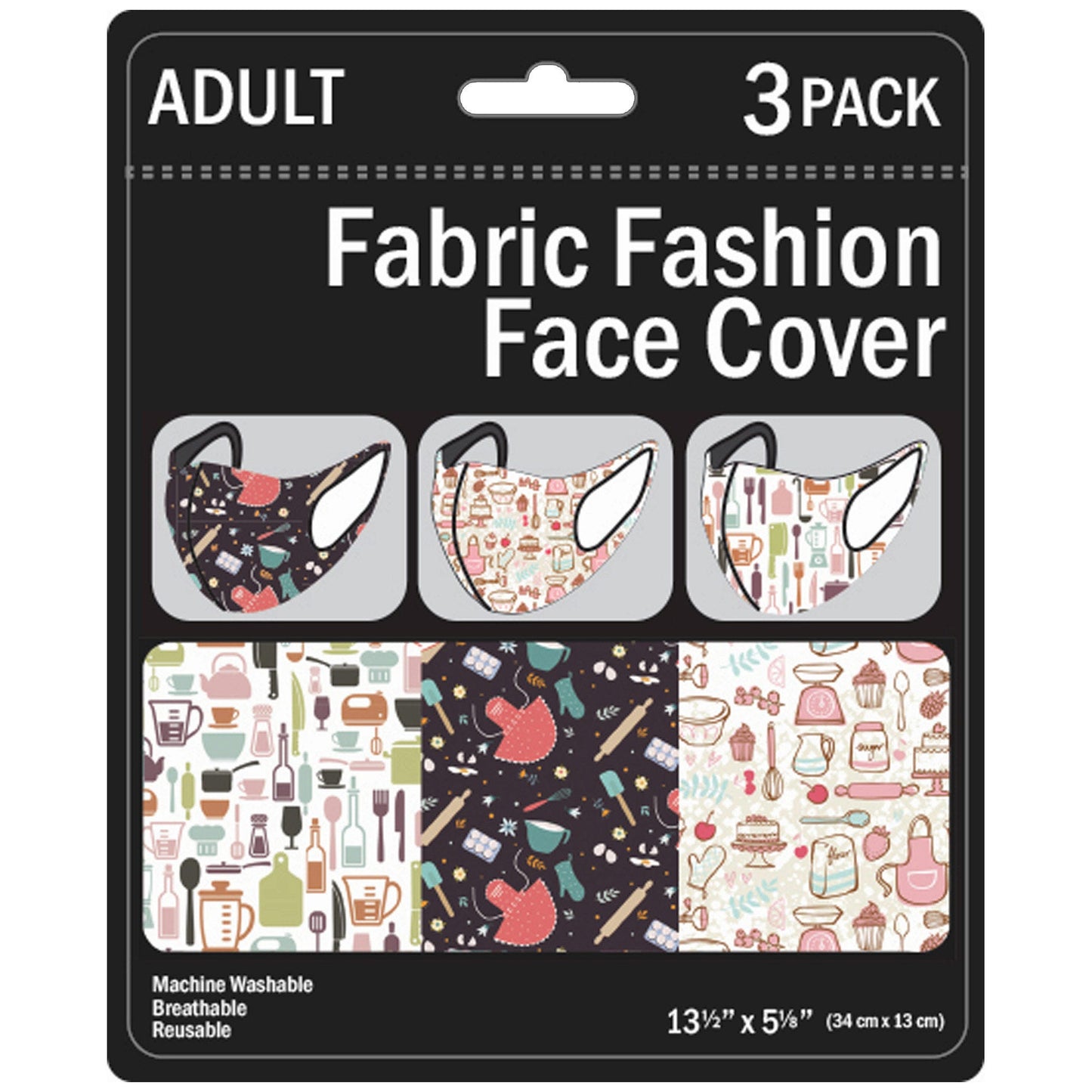 baking/cooking adult size washable face masks - 3 pack -- 17 per box