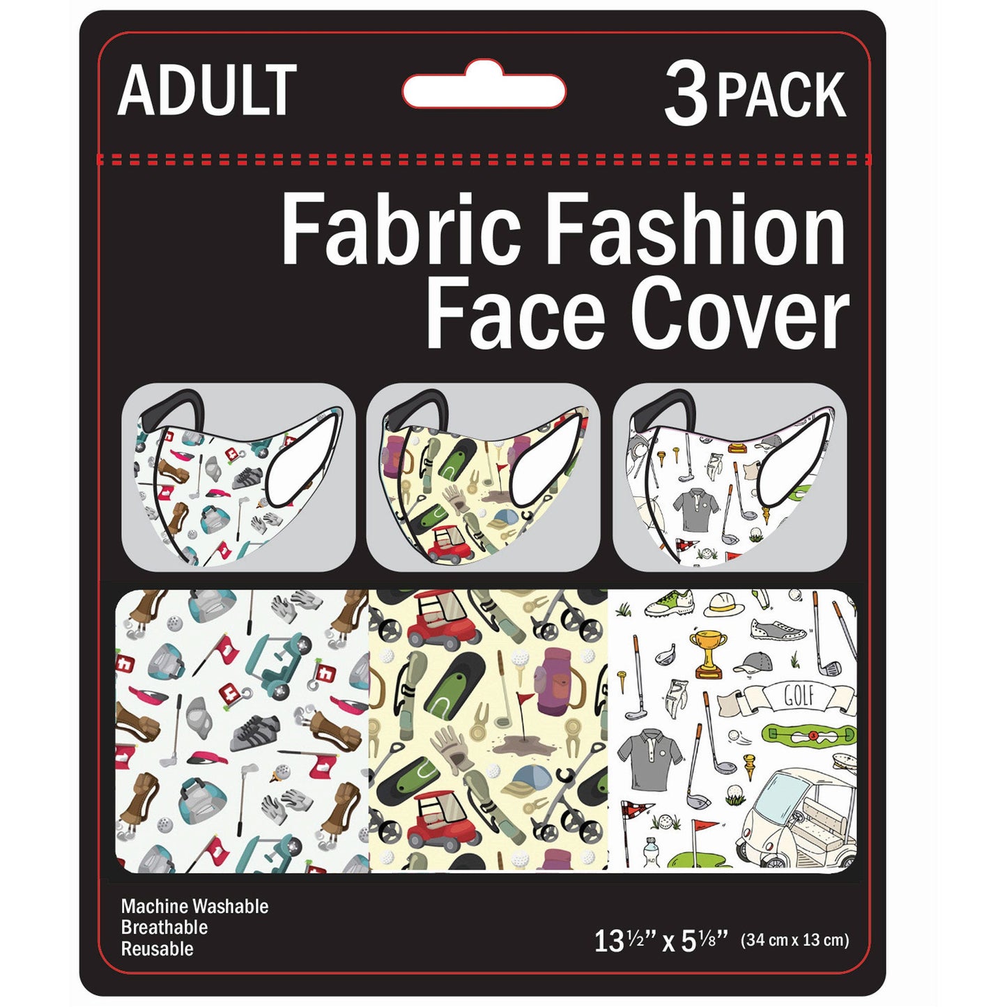 golf adult size washable face masks - 3 pack -- 17 per box