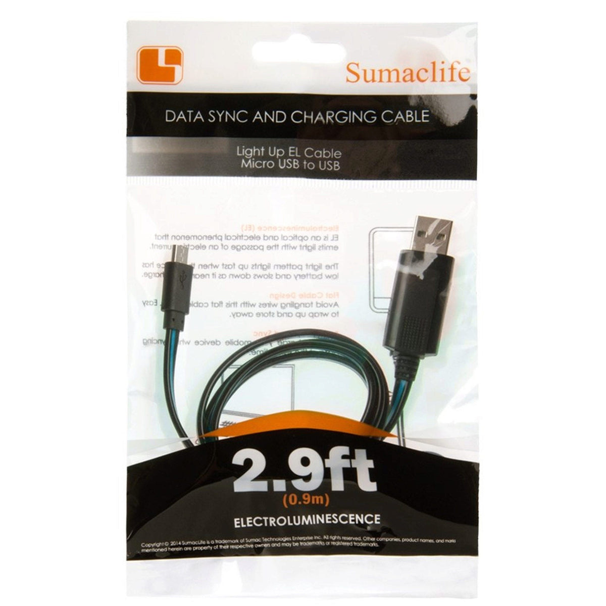 sumac life 2.9 foot micro usb charge cable with green light -- 38 per box