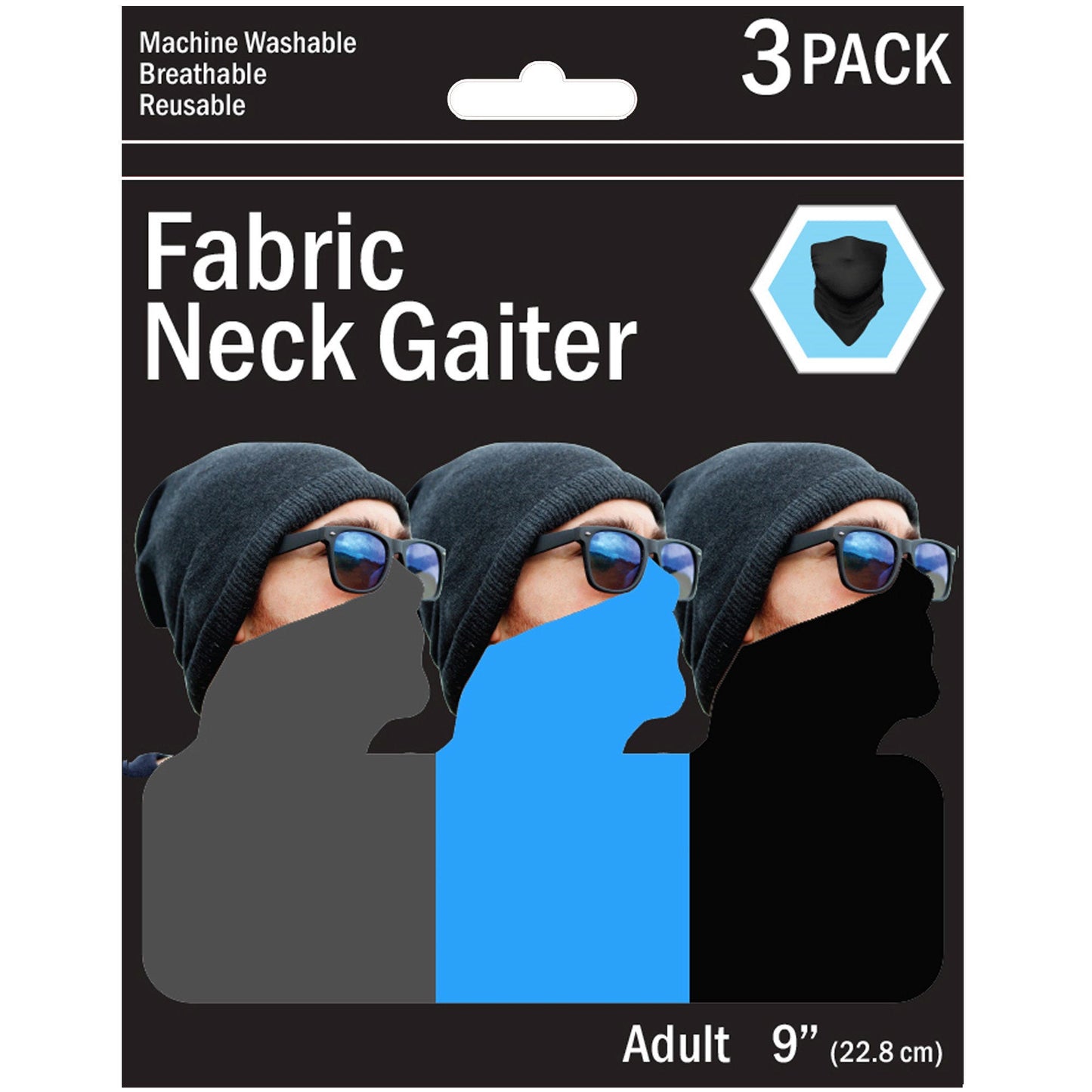 3 pack solid neck gaiters - 3 asst colors -- 12 per box