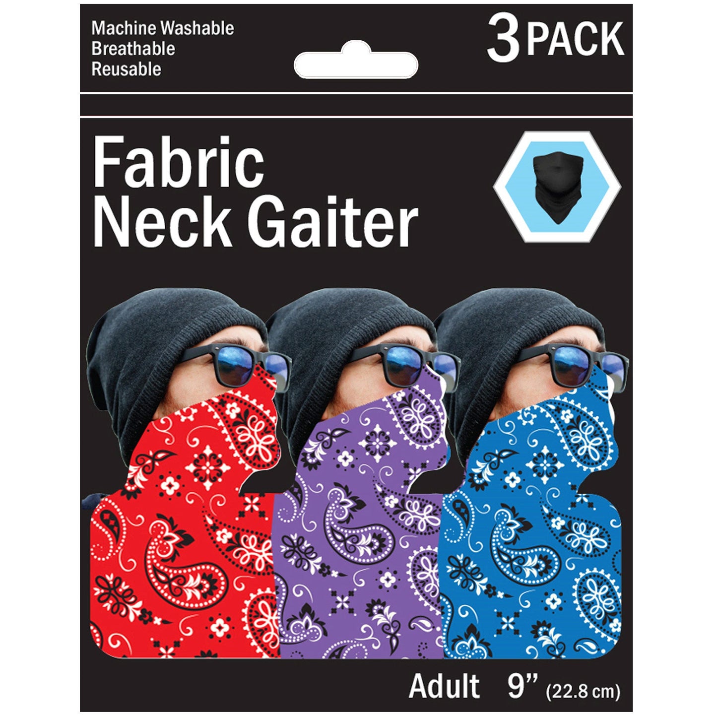 bandana style neck gaiters - 3 pack -- 12 per box