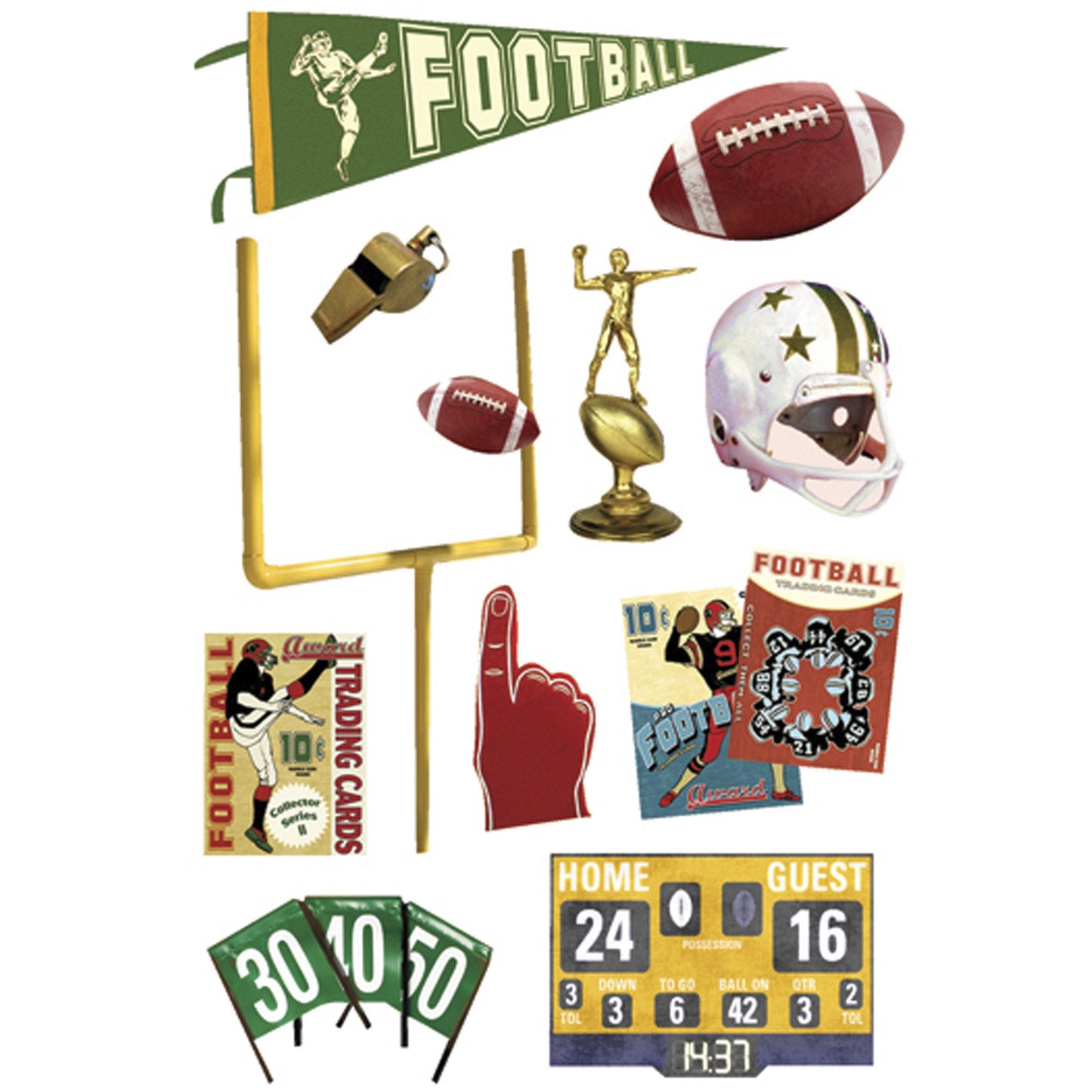 momenta 11 piece 3d vintage football stickers -- 86 per box