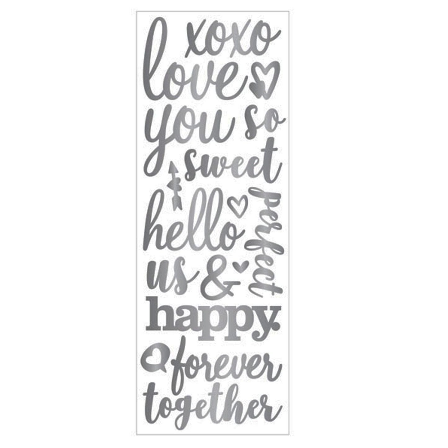 momenta puffy silver stickers - romantic phrases -- 86 per box
